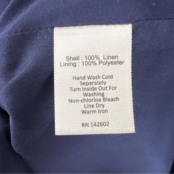 Sail to Sable Raw Trim Details Blue Red Linen Dress Size 10 - Picture 6 of 12